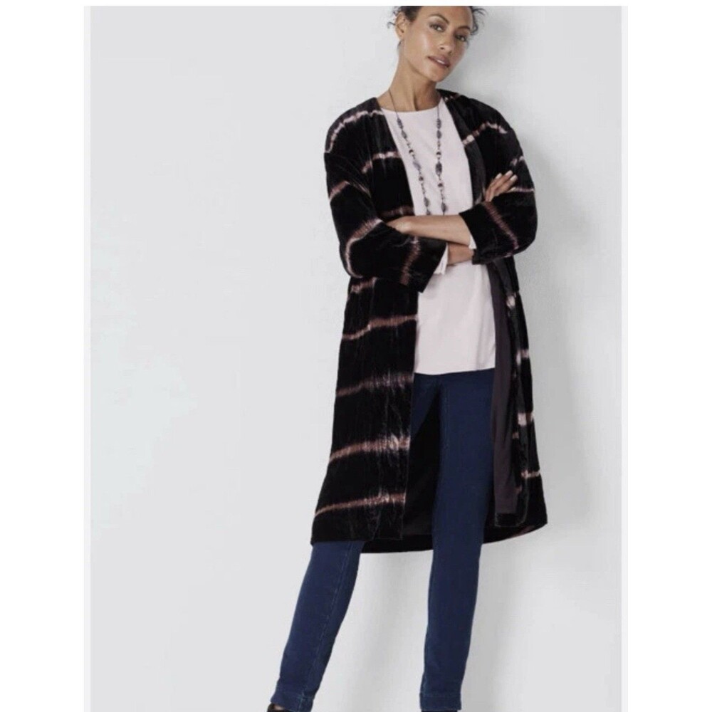 Pure Jill Women's Velvet Tie-Dyed Duster Long Cardigan Size Small $98